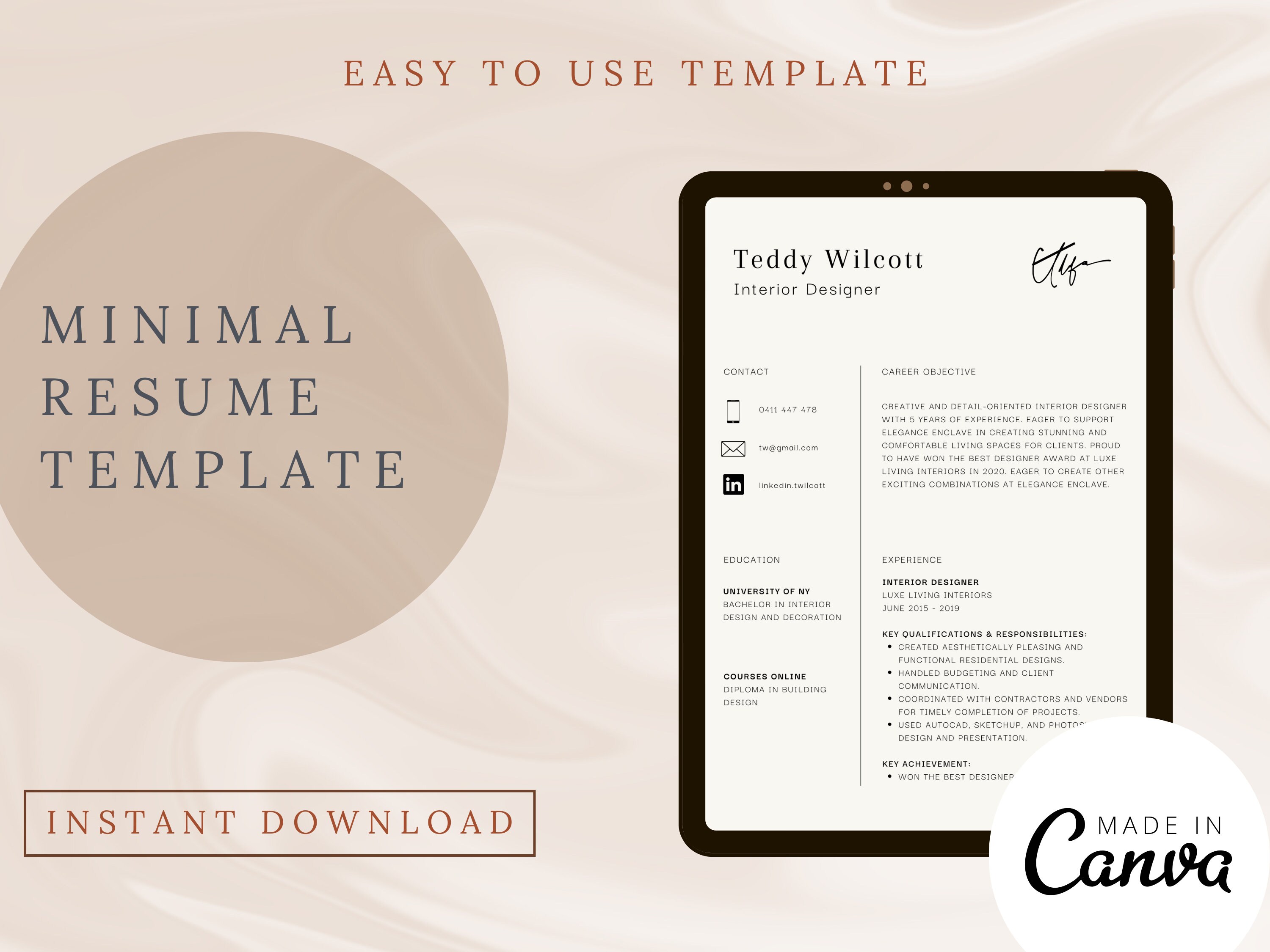 Minimalist Resume for Designers | CV Template Creative | Instant ...