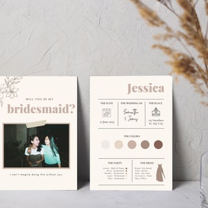Floral Bridesmaid Proposal Card | Will You Be My Bridesmaid Card | Minimalist Proposal Template | Bridesmaid Info Card