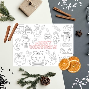 Kids Christmas Activity Placemat | Christmas Coloring Placemat | Printable Christmas Placemat