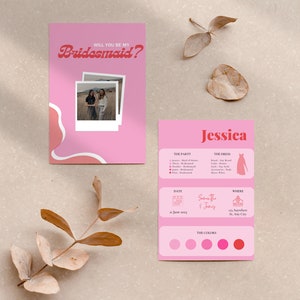 Pink Bridesmaid Proposal Card | Will You Be My Bridesmaid Card | Minimalist Proposal Template | Bridesmaid Info Card
