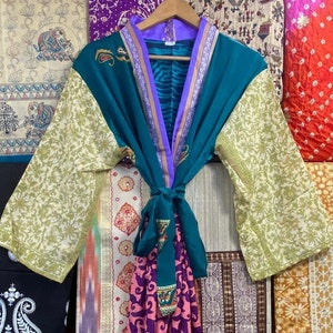 Silk Robe Short Kimono - Bridesmaids Kimono Robes - Silk Patchwork Kimono Jacket - Silk Short Robe - Festival Kimono - Bathrobe Lounge Wear