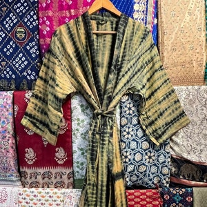 Hand Dyed Silk Kimono Robe: Tie Dye Green Bathrobe