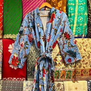 Bird Print Velvet Kimono Robe for Winter, Morning Tea Velvet Coat, Luxury Resort Wear Kimono, Long Velvet Jacket, Velvet Robe, Bridal Robe