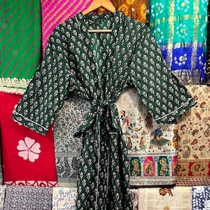 Handmade Cotton Kimono Robe: Boho Floral Print Dressing Gown