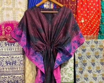 Handmade Silk Tie Dye Maxi Dress: Boho Caftan Resort Wear