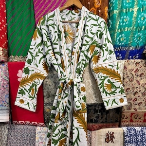 Kimono Suzani bordado à mão: Boho Cotton Duster