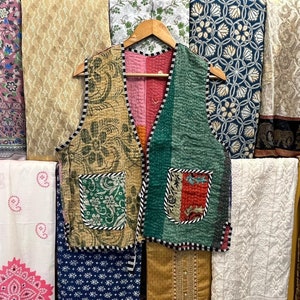 Handmade Cotton Patchwork Vest: Bohemian Kantha Stitch Jacket