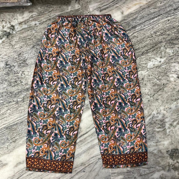 Wide Leg Silk Palazzo Pants, Bohemian Retro Style Trousers, Floral Print Summer Wear Silk Palazzo, Bohemian Style Festival Fashion