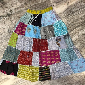 Handmade Cotton Patchwork Skirt: Bohemian Tiered Maxi Skirt