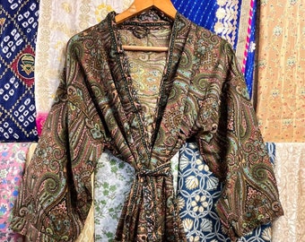 Floral Printed Art Silk Kimono Jacket: Boho Cardigan Duster