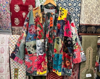 Velvet Luxury Patchwork Kimono Jacket, Short Velvet Cardigan, Short Kimono Jacket, Bath Robe Resort Wear Kimono, Velvet Jacket, Bridal Robe