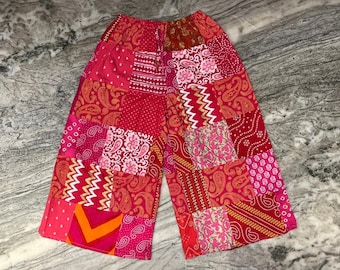 Handmade Patchwork Cotton Palazzo Pants: Wide Leg Unisex Trousers
