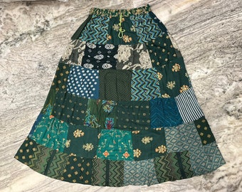 Handgemachter Viskose Patchwork Rock: Hippie Maxi Langer Rock