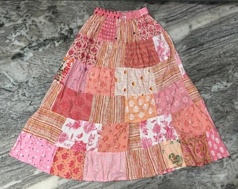 Indiase boho rayon handgemaakte patchwork rok, hippie elastische taille patchwork lange rok, lange patchwork rok voor vrouwen, lange zigeunerrok