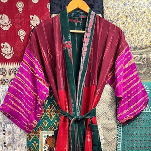 Hand Dyed Silk Kimono Robe: Tie Dye Lounge Wear with Pockets