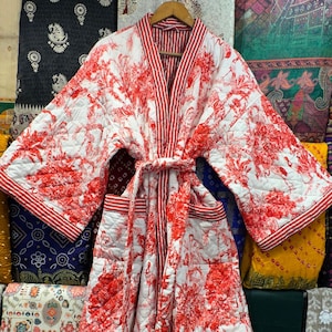 Handmade Floral Cotton Quilted Kimono Robe: Indian Beach Cover Up