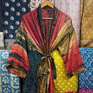 Long Tie Dye Open Front Jacket, Boho Chic Tie Dyed Duster Kimono, Festival Tie Dye Cardigan, Lightweight Kimono Jacket, Sustainable Clothing