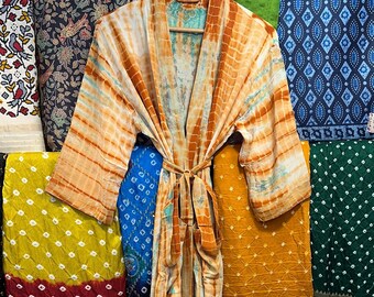Robe Kimono En Soie Tie-dye Boho - Teinte à La Main, Taille Unique, Inde