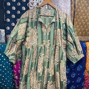 green dress with tigers Tiger Print Smocked Maxi Dress (Women)