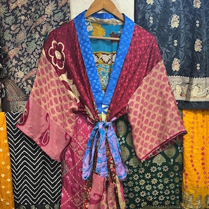 Patchwork Seide Kimono Robe: Lange Kaftan Strand Vertuschung
