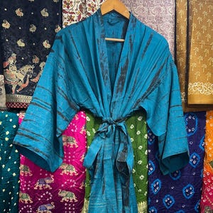 Boho Chic Colorful Tie-dye Kimono Robe • Plus Size Tie Dye Dressing Gown • Hand Dyed Kimono Dress • Long Tie Dye Robe • Beach Wear Wrap Robe