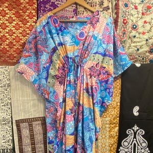 Pure Silk Long Kaftan Dress: Resort Beach Cover Up, Plus Size