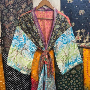 Kimono in seta patchwork: giacca corta boho, pigiama