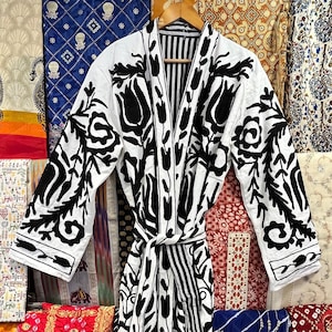 Floral Embroidered Suzani Cotton Kimono: Indian Boho Jacket