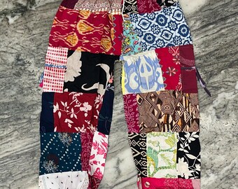 Handmade Cotton Patchwork Harem Pants: Boho Hippie Wide Leg with Pockets