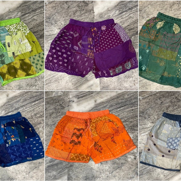 Shorts en patchwork unisexe, Shorts pour hommes et femmes, Short en patchwork de rayonne pour la plage, Shorts d'été confortables, Shorts de nuit, Shorts de pyjama