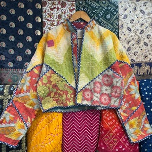 Handmade Reversible Kantha Quilted Jacket: Boho Patchwork Coat