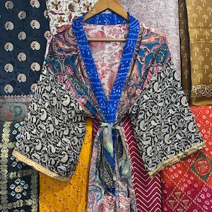 Handmade Short Silk Kimono Robe: Bohemian Lounge Dress