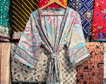 Kimono en soie fait main, robe de chambre pour femme à imprimé floral, robes de chambre kimono en soie pour femme, robes de luxe, peignoir en soie pour femme, peignoir de nuit