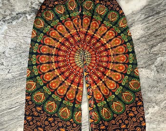 Handmade Cotton Palazzo Pants: Bohemian Mandala Wide Leg Trousers