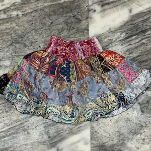 Hippie boho godin stijl mini cinch rok, vloeiende minirok bloemen ruches rok, boho hippie stijl rok, jaren 70 retro rok met elastische taille