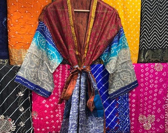Pure Silk Kimono Robe: Boho Floral Lounge Wear