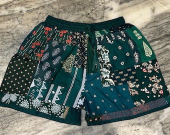 Unisex Patchwork Rayon Shorts: Boho Hippie Summer Beach Wear