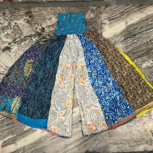 Handmade Patchwork Silk Palazzo Pants: Earthy Hippie Style