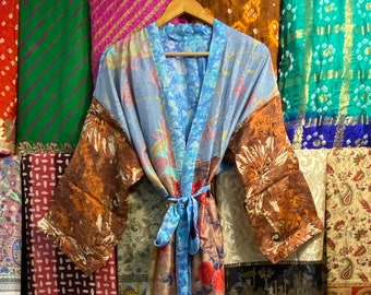 Handmade Silk Robe: Boho Floral Lounge Dress, Plus Size Kimono