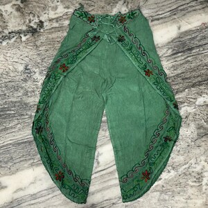 Cotton Yoga Pants - Women&#39;s Side Slit Palazzo - Open Leg Trousers -  Embroidered Side Slit Pants - Hippie Dance Pants - Boho Summer Pants