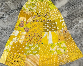 Boho patchwork maxi-rok: rayon gelaagde festivalrok