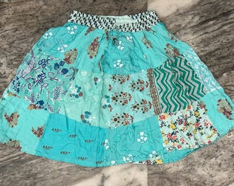 Patchwork Mini Skirt: Boho Hippie Style, Elastic Waist