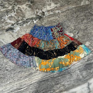 Handmade Patchwork Silk Mini Skirt: Bohemian Recycled Fabric