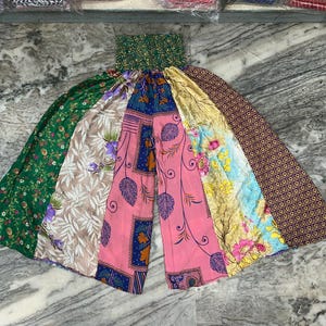 Bohemian Silk Patchwork Palazzo Pants: Handmade Hippie Style Trousers