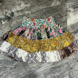 Flowy Silk Mini Skirt - Bohemian Style Festival Skirt - Floral Ruffle Hippie Short Skirt - Bohemian Summer Skirts - 70s Retro Style Skirt