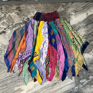Bohemian Silk Patchwork Skirt: Hippie Recycled Scarf Overskirt
