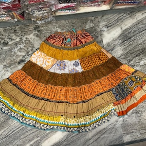 Silk Patchwork Maxi Skirt: Flowy Tiered Festival Skirt