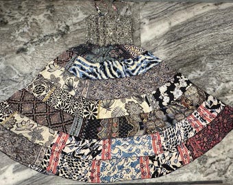 Fairy Boho Patchwork Skirt, Maxi Dress, Silk 2 in 1 Skirt Dress, Hippie Long Maxi Skirt, Summer Bohemian Long Maxi Skirt, Tiered Layer Skirt