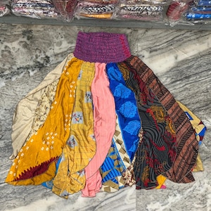 Bohemian Long Silk Ruffle Skirt ~ Fairy Silk Midi Skirt ~ Multicolor Patchwork Skirt for Women ~ Hippie Maxi Skirt ~ Festival Summer Skirt