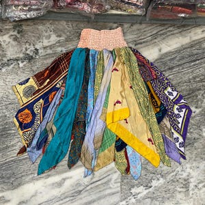 Handmade Bohemian Silk Scrap Skirt | High Waisted Patchwork Scarf Skirt